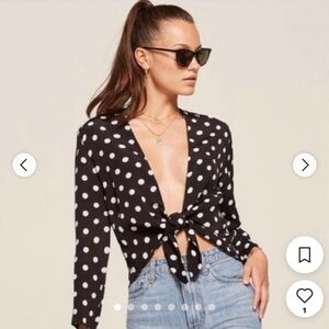 Reformation Casa Blanca Sheer Top Cardigan Polka Dot